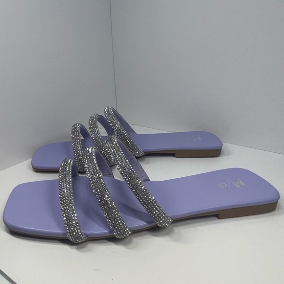 Strappy Rhinestone Lavender Purple Square Toe Women’s Sandals Size 9 New - Picture 7 of 13
